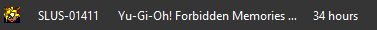 A computer program interface showing the icon of Yu-Gi-Oh Forbidden memories, listing the playtime as 34 hours.