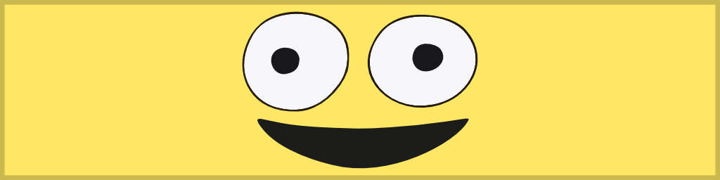 An cartoon image of a smiling face on a yellow background.